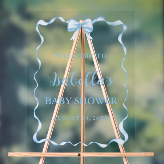 水の色の男の子リボンほこりっぽいブルーボウ赤ちゃんシャワー アクリルサイン (ニュートラル)