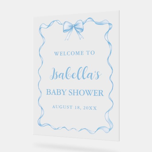 水の色の男の子リボンほこりっぽいブルーボウ赤ちゃんシャワー アクリルサイン (傾斜)