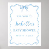 水の色の男の子リボンほこりっぽいブルーボウ赤ちゃんシャワー ポスター (正面)