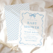 水の色の男の子リボンほこりっぽいブルーボウ赤ちゃんシャワー 招待状