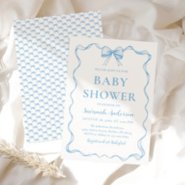 水の色の男の子リボンほこりっぽいブルーボウ赤ちゃんシャワー 招待状