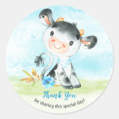 水の色の男の子牛の赤ちゃんシャワー農場ありがとう ラウンドシール (正面)