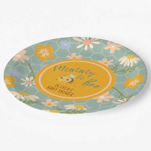 水の色の男女兼用ママへビー赤ちゃんシャワー ペーパープレート (アングル)