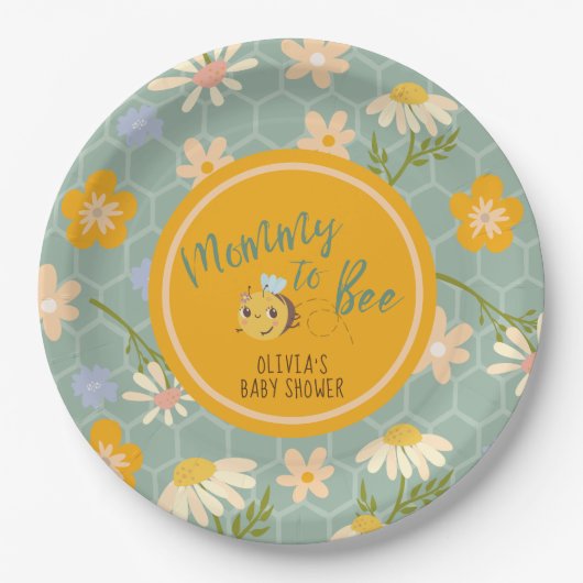 水の色の男女兼用ママへビー赤ちゃんシャワー ペーパープレート (正面)