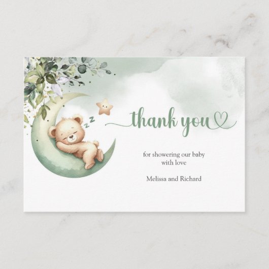 水の色の男女兼用緑のクマありがとう エンクロージャーカード (正面)