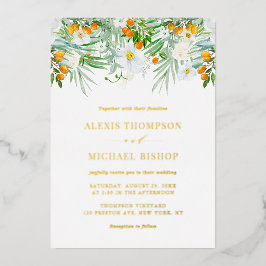 水の色の白い蘭とクムカ結婚ツ 箔招待状