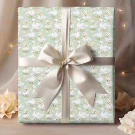 水の色の白アヒルのBonnetsセージのパターン ラッピングペーパー