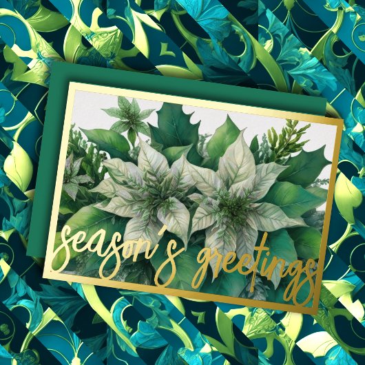 水の色の白絵画ポインセチア・クリスマス 箔シーズンカード