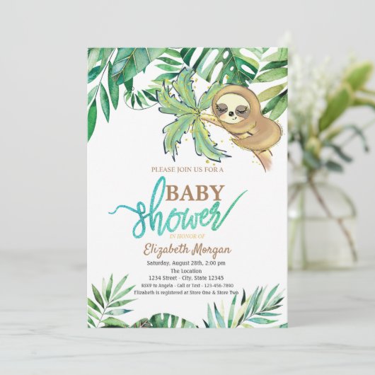 水の色の眠るスロスサマーベビーシャワー 招待状 (スタンド正面)