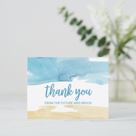 水の色の砂と海ありがとう ポストカード (スタンド正面)