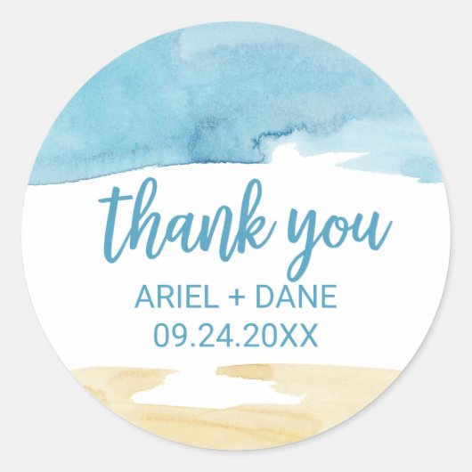 水の色の砂と海ありがとう ラウンドシール (正面)