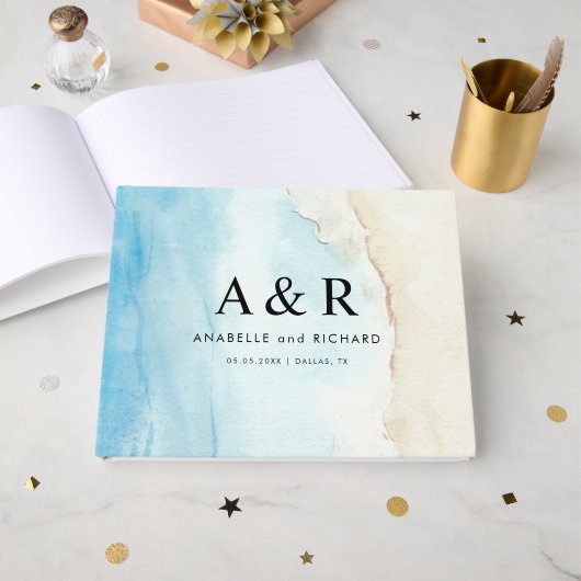 水の色の砂のビーチ熱帯の目的地の結婚式 ゲストブック (正面見開き)