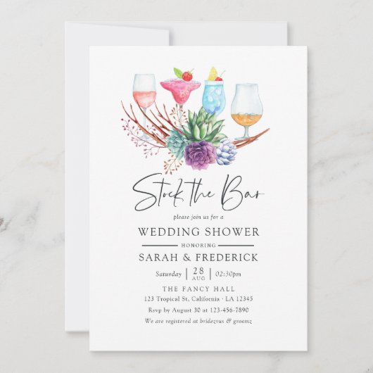 水の色の砂漠の多肉株のバー 招待状 (正面)