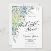 水の色の砂漠の多肉植物ドットブライダルシャワー 招待状 (正面)