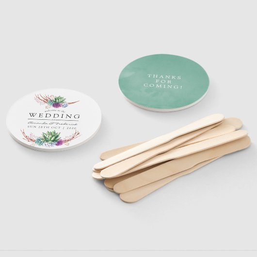 水の色の砂漠の多肉植物結婚式の引き出物 ハンドファン (組立なし)