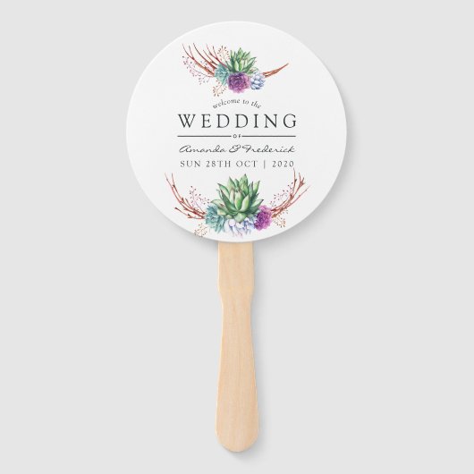 水の色の砂漠の多肉植物結婚式の引き出物 ハンドファン (正面)