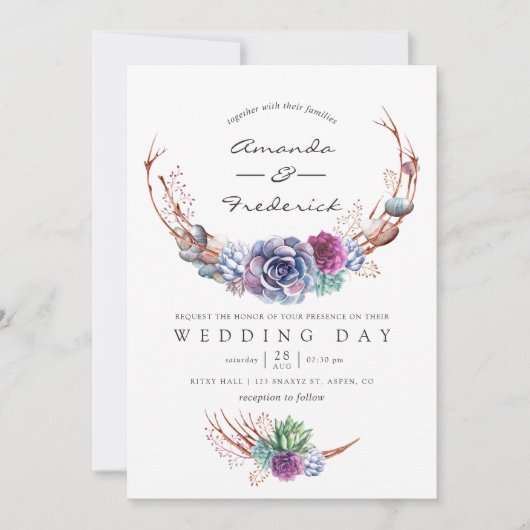 水の色の砂漠の多肉植物結婚式招待状 招待状 (正面)