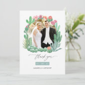 水の色の砂漠の結婚多肉類の写真コラージュ サンキューカード (スタンド正面)