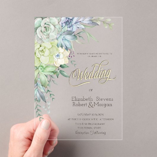 水の色の砂漠の結婚多肉類 アクリル招待状 (インサイチュ (ポータブル))