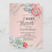 水の色の砂漠の赤い多肉乳児シャワー 招待状 (正面/裏面)