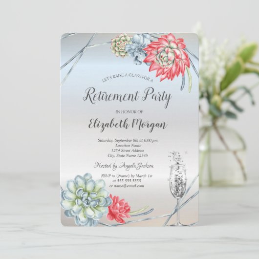 水の色の砂漠の赤い多肉性ガラスの引退 招待状 (スタンド正面)