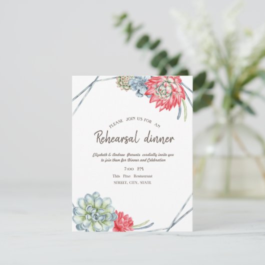 水の色の砂漠の赤い多肉質リハーサルディナー 招待状 (スタンド正面)