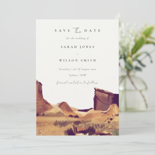 水の色の砂漠の風景の日付カードを保存 サンキューカード (スタンド正面)