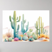 水の色の砂漠イラストレーション風景 ポスター (正面)