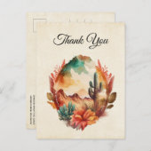 水の色の砂漠サボテンと山ありがとう ポストカード (正面/裏面)