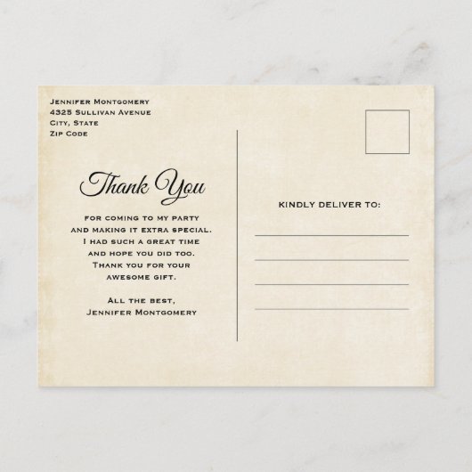 水の色の砂漠サボテンと山ありがとう ポストカード (裏面)