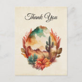 水の色の砂漠サボテンと山ありがとう ポストカード (正面)