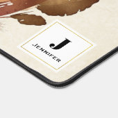 水の色の砂漠サボテンと山モノグラム デスクマット (コーナー)