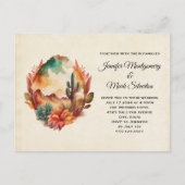 水の色の砂漠サボテンと山結婚の インビテーションポストカード (正面)