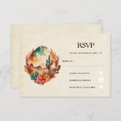 水の色の砂漠サボテンと山結婚の 出欠カード (正面/裏面)