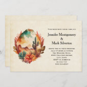 水の色の砂漠サボテンと山結婚の 招待状 (正面/裏面)