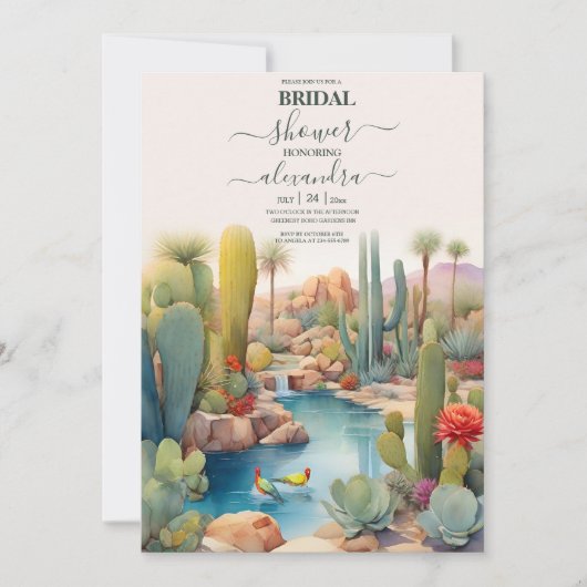 水の色の砂漠サボテンの風景結婚ズ 招待状 (正面)