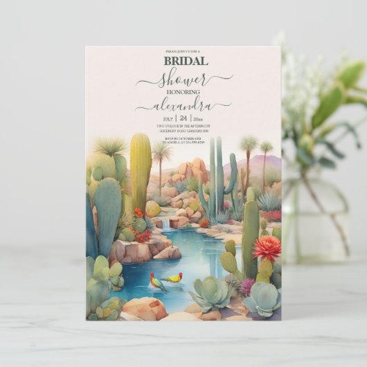 水の色の砂漠サボテンの風景結婚ズ 招待状 (スタンド正面)