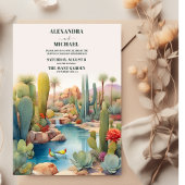 水の色の砂漠サボテンの風景結婚ズ 招待状