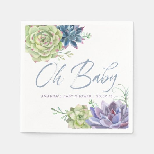 水の色の砂漠サボテン多肉乳児シャワー スタンダードカクテルナプキン (正面)