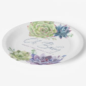 水の色の砂漠サボテン多肉乳児シャワー ペーパープレート (アングル)