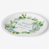 水の色の砂漠サボテン多肉乳児シャワー ペーパープレート (アングル)