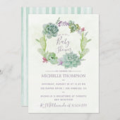 水の色の砂漠サボテン多肉乳児シャワー 招待状 (正面/裏面)