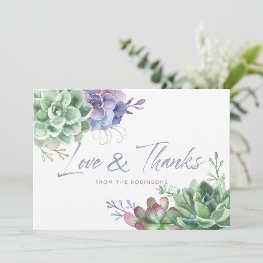 水の色の砂漠サボテン多肉有難う サンキューカード (スタンド正面)