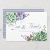 水の色の砂漠サボテン多肉有難う サンキューカード (正面/裏面)