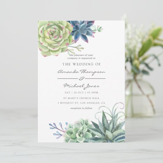 水の色の砂漠サボテン多肉結婚式の招待 招待状 (スタンド正面)