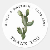 水の色の砂漠サボテン。素朴結婚感謝 ラウンドシール (正面)