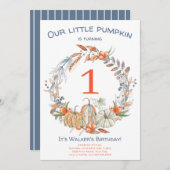 水の色の私たちの小さなカボチャブルーファースト誕生日 招待状 (正面/裏面)