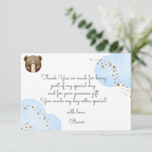 水の色の私たちの小さなクマは1つのベビーの誕生日 サンキューカード (スタンド正面)