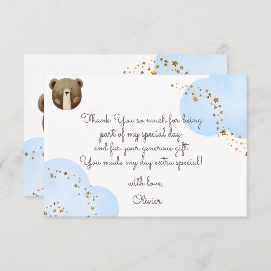 水の色の私たちの小さなクマは1つのベビーの誕生日 サンキューカード (正面/裏面)