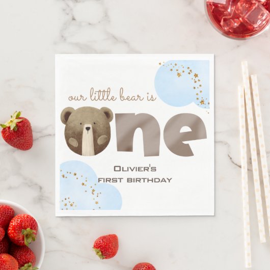 水の色の私たちの小さなクマは1つのベビーの誕生日 スタンダードランチョンナプキン (インサイチュ)